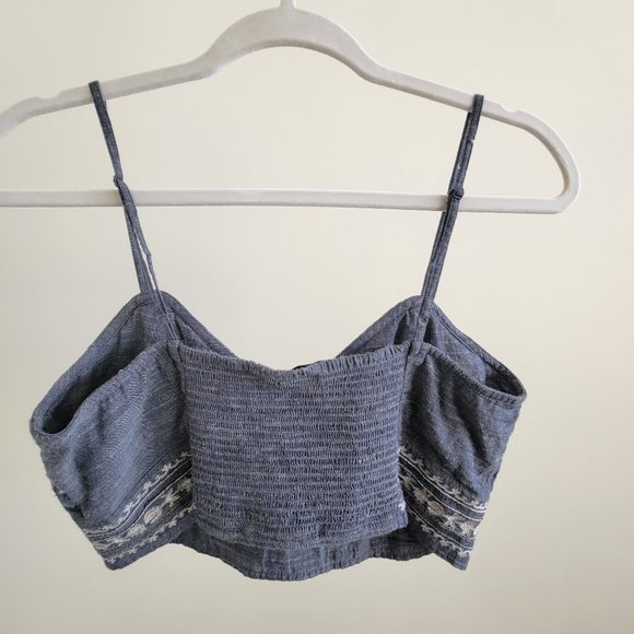 American Eagle Embroidered Chambray Crop Top - Picture 3 of 7